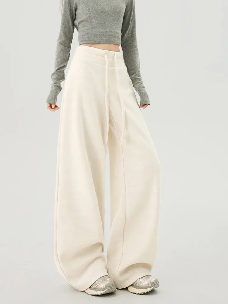 

American High Street Pants Women Wide Leg High Waisted Drawstring Loose Straight Leg Sports Casual Spring Solid Color Trousers