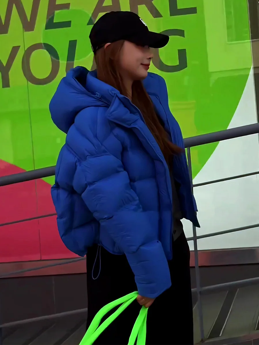 블루 오트 퍼퍼 재킷 여성용 겨울 루즈핏 브레드 슬레 코트 따뜻한 캐주얼 방풍 디자인 듀 다운 충전재 시 레저