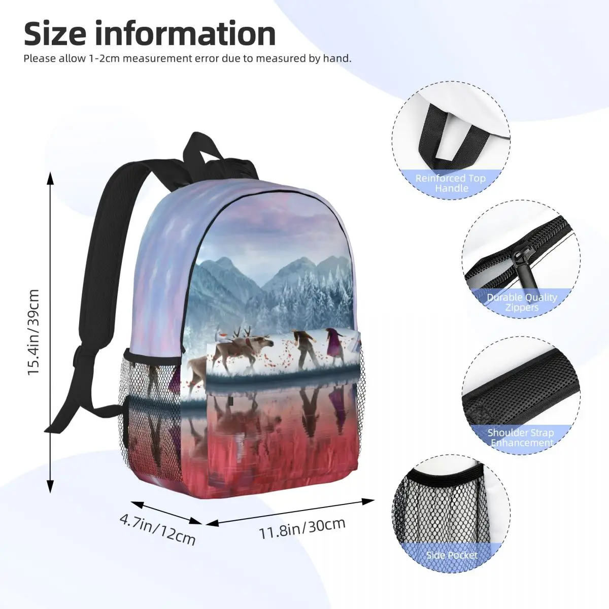 Mochila compacta Disney Frozen de 15 polegadas – Bolsa leve e elegante, perfeita para estudantes e viajantes
