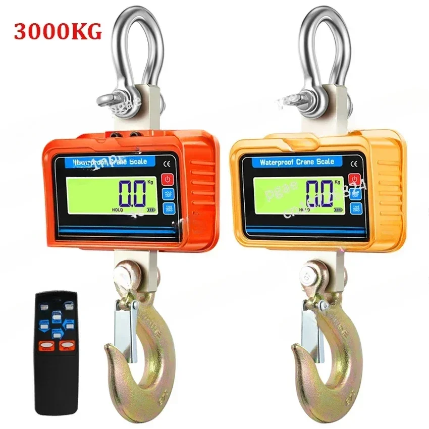 3000KG Electronic Hanging Scale Waterproof Crane Scales Remote Control Heavy  Alloy Steel Hook Weighing Tools 3T LCD