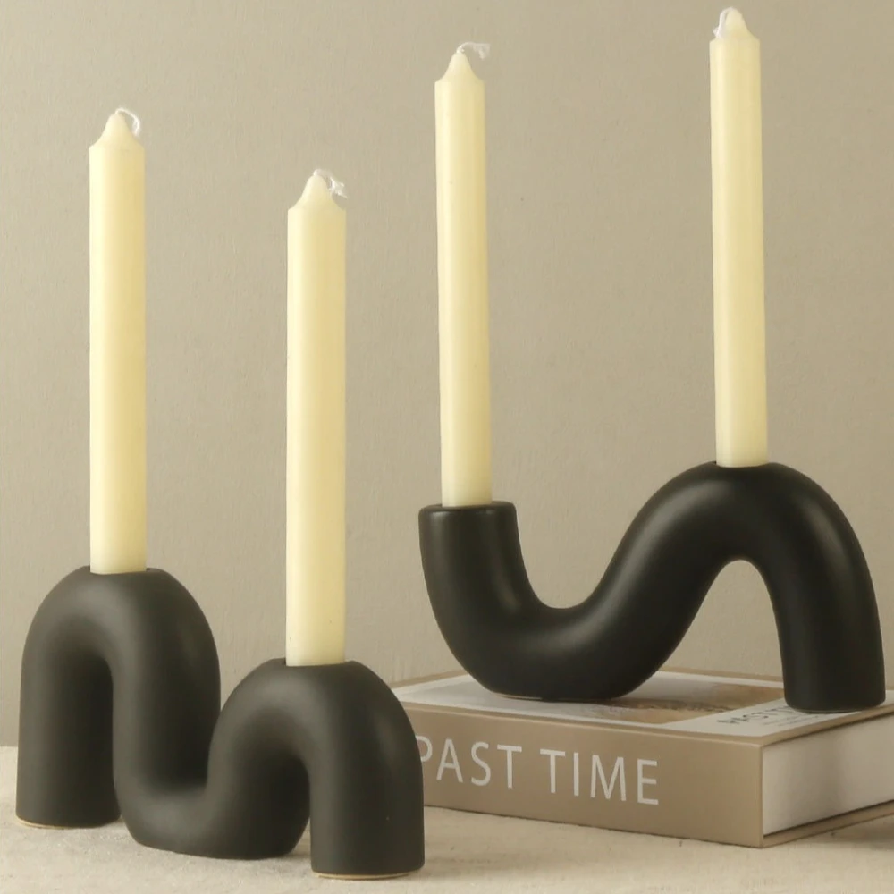 Modern S Curved Ceramic Candle Holder 2 Hole Taper Candlestick Minimalist Home Living Room Dining Table Decoration