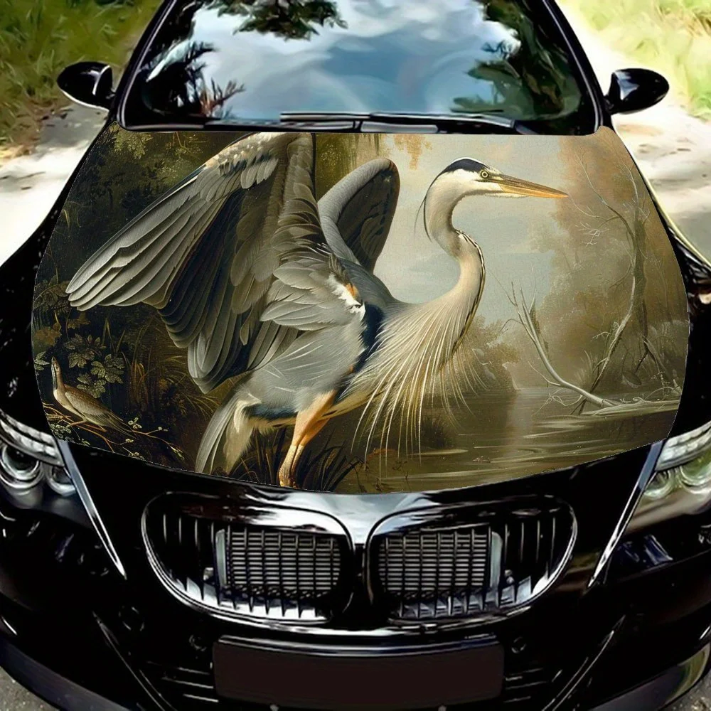 

Beautiful Heron Rhyme Car Hood Decal,Self-Adhesive PVC hood Sticker Decor Scratch Resistant Sticker Protect,Auto Accessories