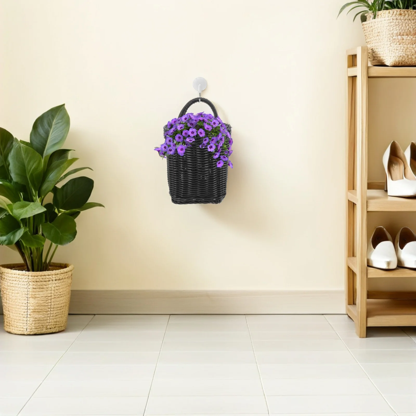 

Woven Storage Basket Imitation Rattan Hanging Wall Vegetable Fruit Basket Kitchen Organizer Home Decoration Storage Holder