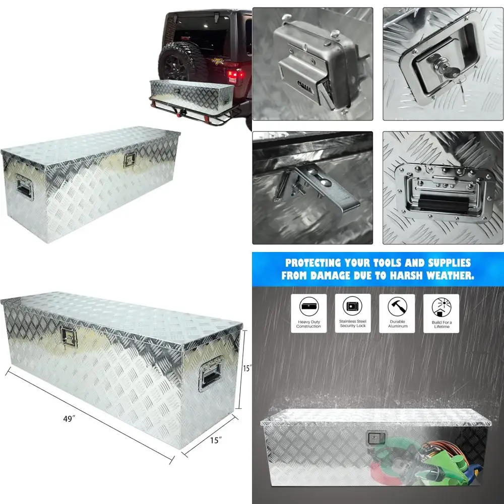 صندوق أدوات سرير شاحنة من الألومنيوم شديد التحمل مقاس 49 بوصة × 15 بوصة × 15 بوصة مع نمط مداس 5 بار لشاحنات الالتقاط، الجزء السفلي من الجسم