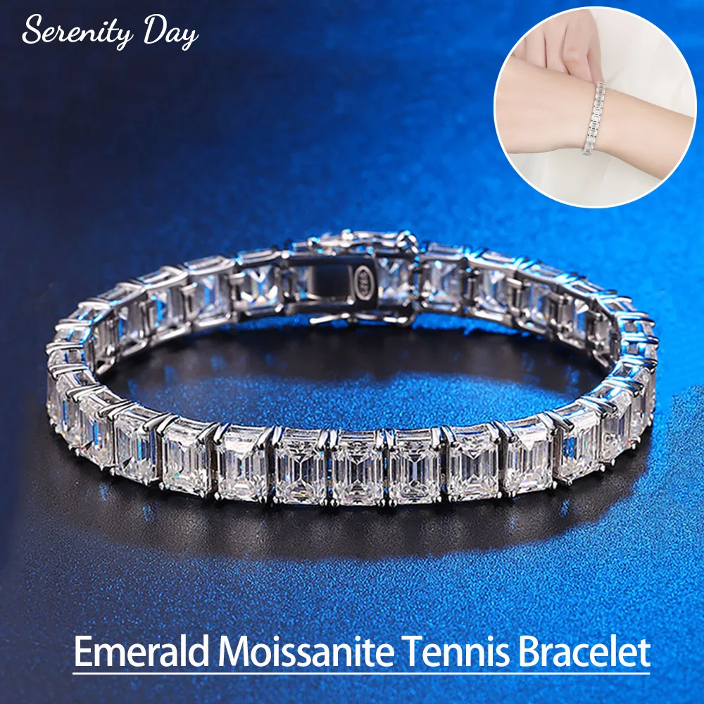 

Serenity 1ct Emerald Cut D Color Moissanite Tennis Bracelet for Women Men 100% 925 Sterling Silver Plated 18K Hand Chain Jewelry