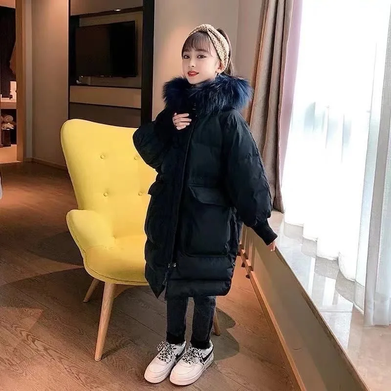 4-14 Years Teen Girls Coat Winter Down Warm Windbreaker Jacket For Girls Parka Thicken Cotton Fashion Hooded Children Outerwear