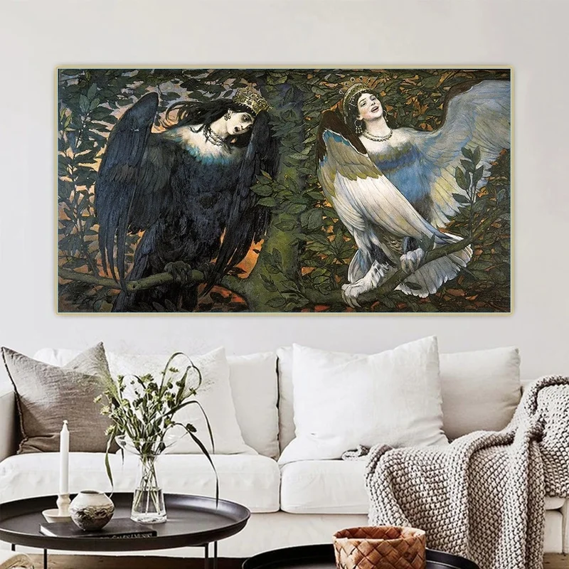 Viktor Vasnetsov《Sirin and Alkonost,The Birds of Joy and Sorrow》Canvas Painting Wall Art Picture Poster Print  Home Decoration