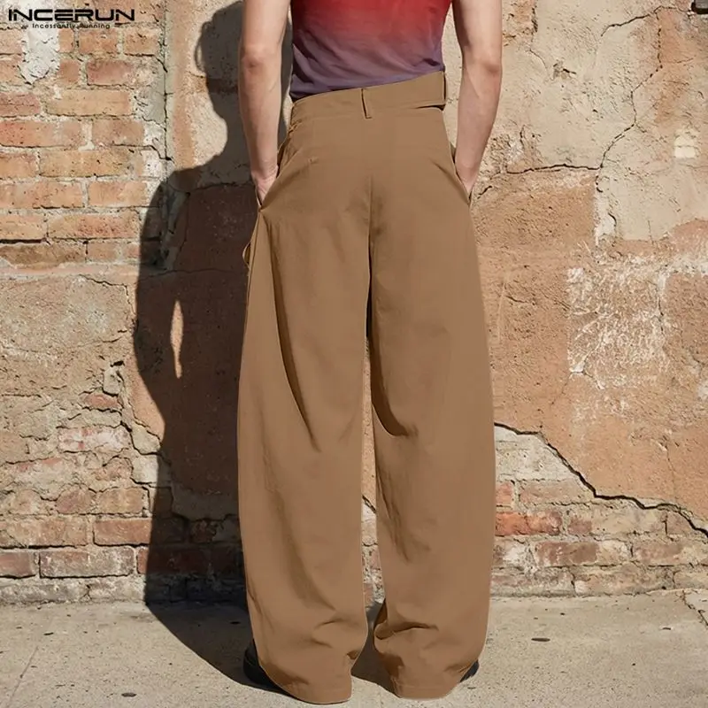 INCERUN Men Irregular Pants Solid Color Joggers Loose Casual Trousers For Man Streetwear 2026 Fashion Wide Leg Pants Pantalones