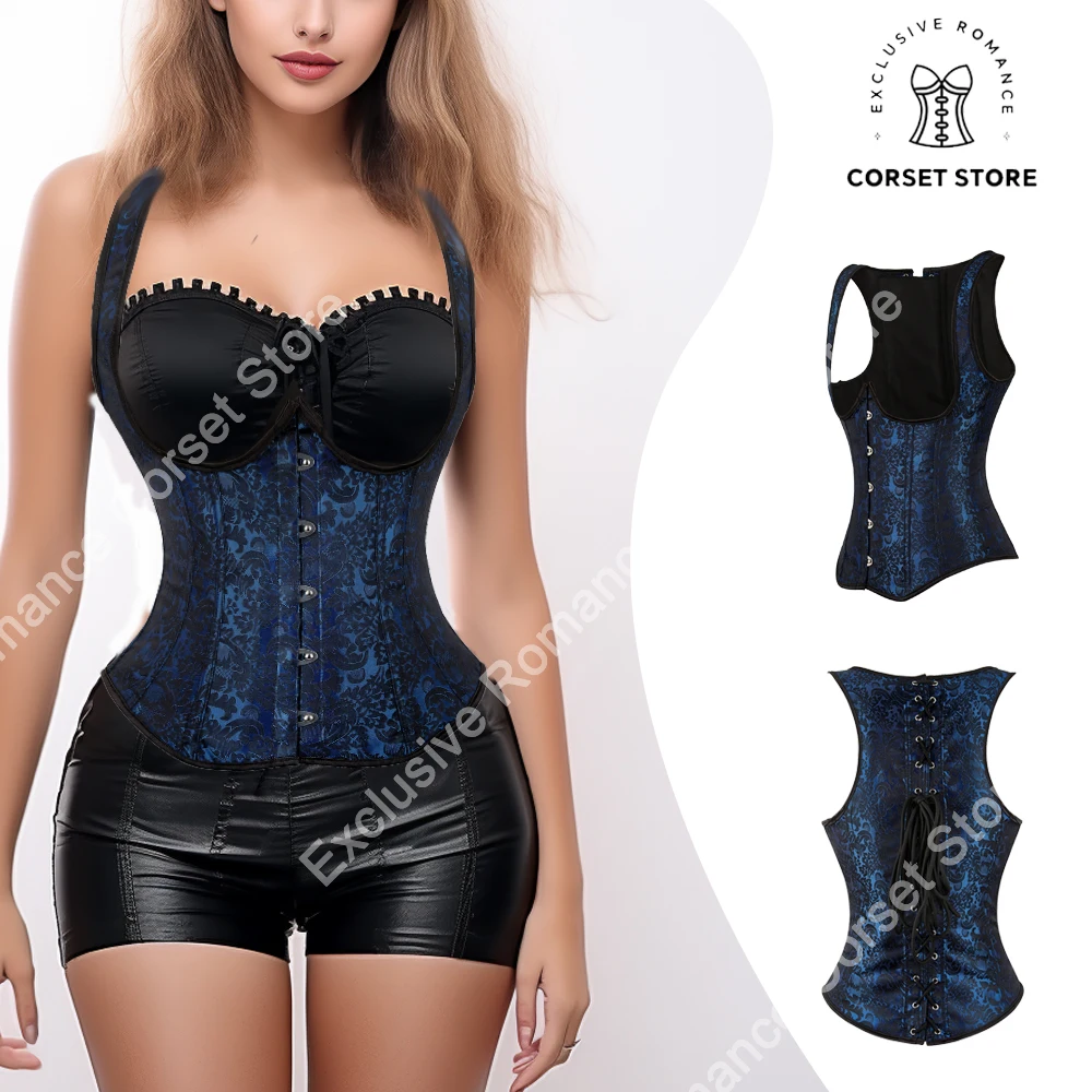 

Sexy Underbust Corset with Straps Lace Up Belt Steampunk Gothic Corsets Bustiers Waist Cincher Vest Corset Top Plus Size XS-7XL