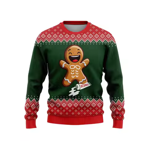 Ugly Christmas Sweater For Men Women Funny Cartoon Gingerbread Man Graphic Crewneck Sweatshirt Tops Pullovers Mens Clothes