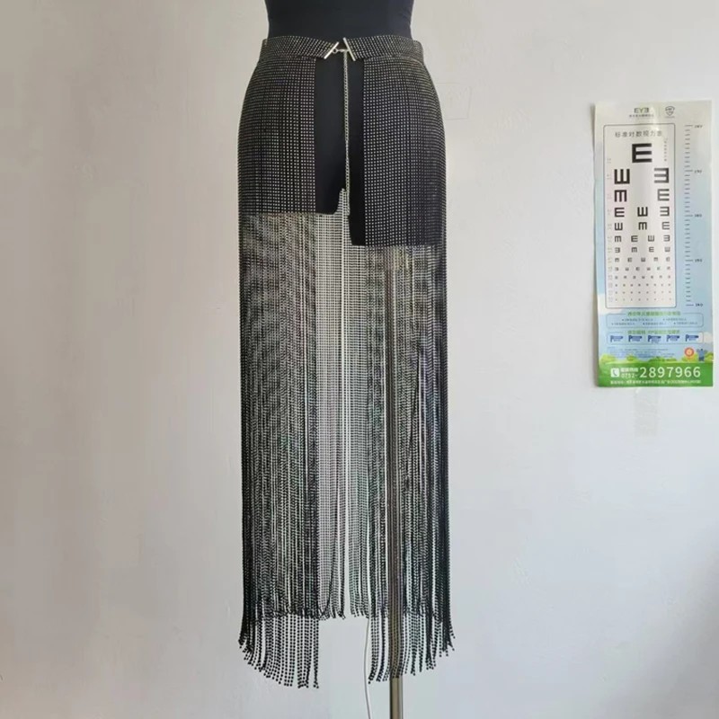 Glitter Strass Lange Quaste Röcke Für Frauen Handgemachte Sexy Diamant Körper Kette Sommer Nachtclub Party Rock Gürtel Y2K Zubehör – Detail 8