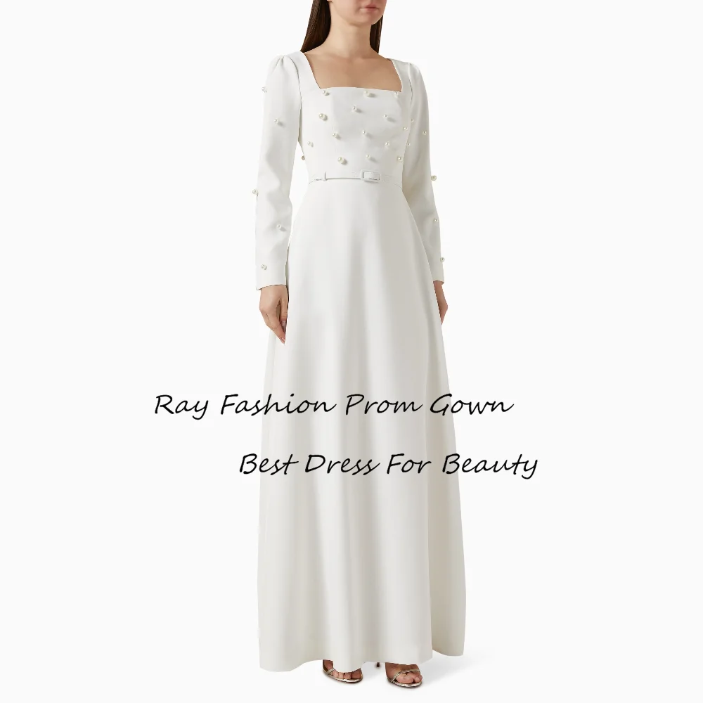 

Ray Fashion A Line Prom Dress Classic Square Neck Full Sleeves With Pearls For Women Formal Occasions فساتين سهرة Saudi Arabia