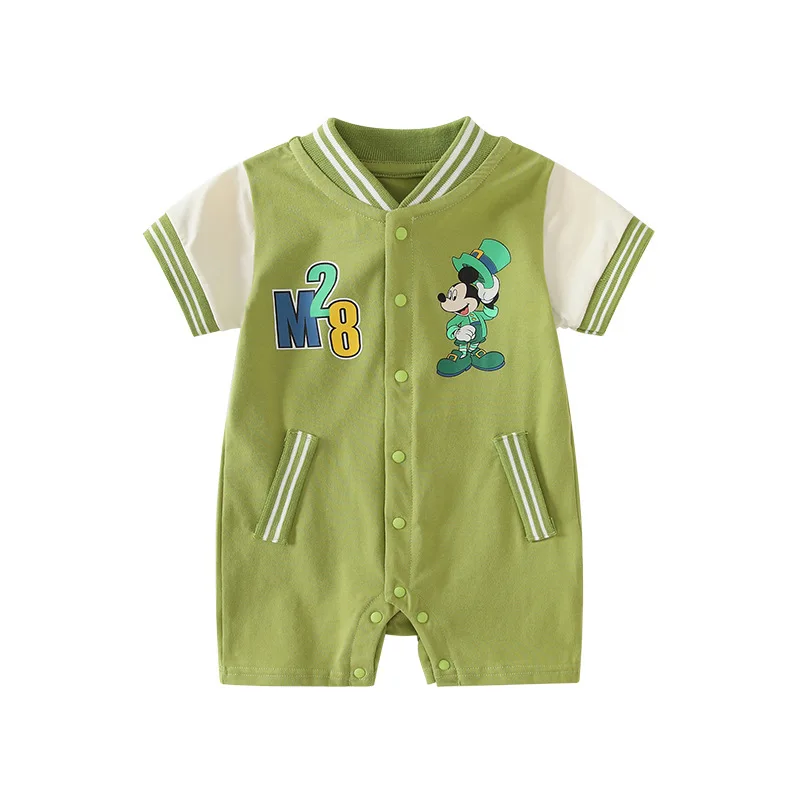 

MINISO Mickey Newborn Baby Boy Summer Short Sleeved Baseball Onesie Front Buckle Cute Clothes Infant Romper 0-1 Years Bodysuits