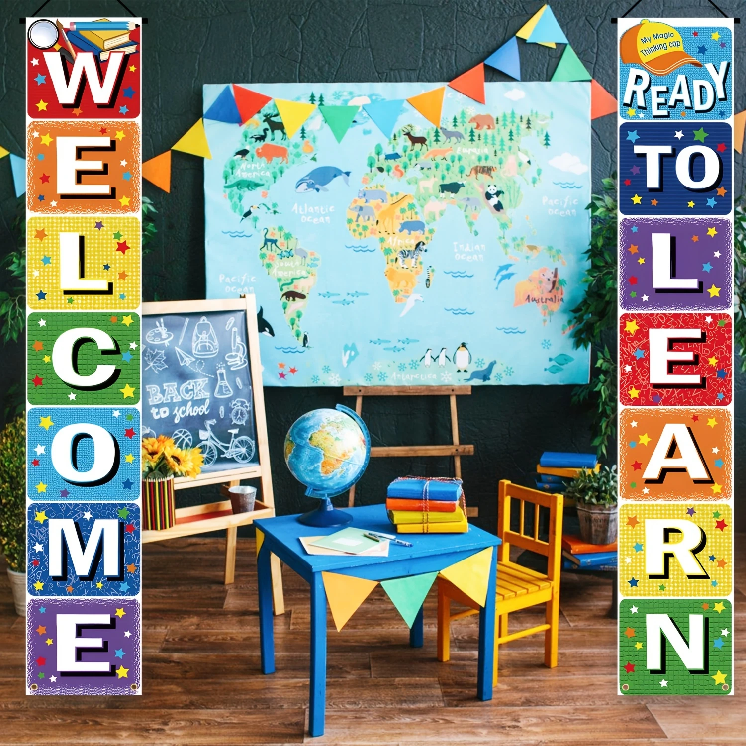 On the first day of school, welcome to prepare for learning. Classroom party supplies, photos, props, classroom decorations