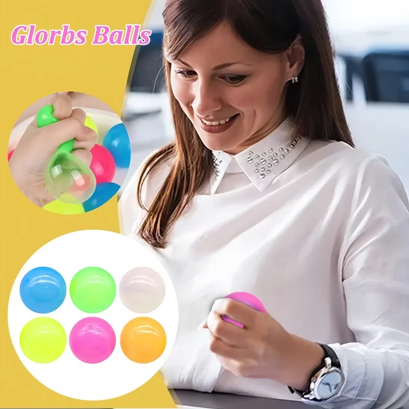 6pcs Luminous Wall Target Ball Sucker Sticky Ceiling Ball DecompressionToys Squeeze Ball For Kids Adult Colorful Rubber Balls