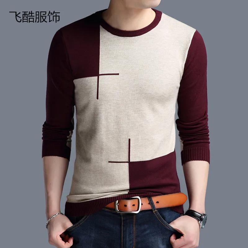 

2023 Men's Autumn New Color Matching Sweater Youth Fashion Casual Pullover Crew Neck Sweater