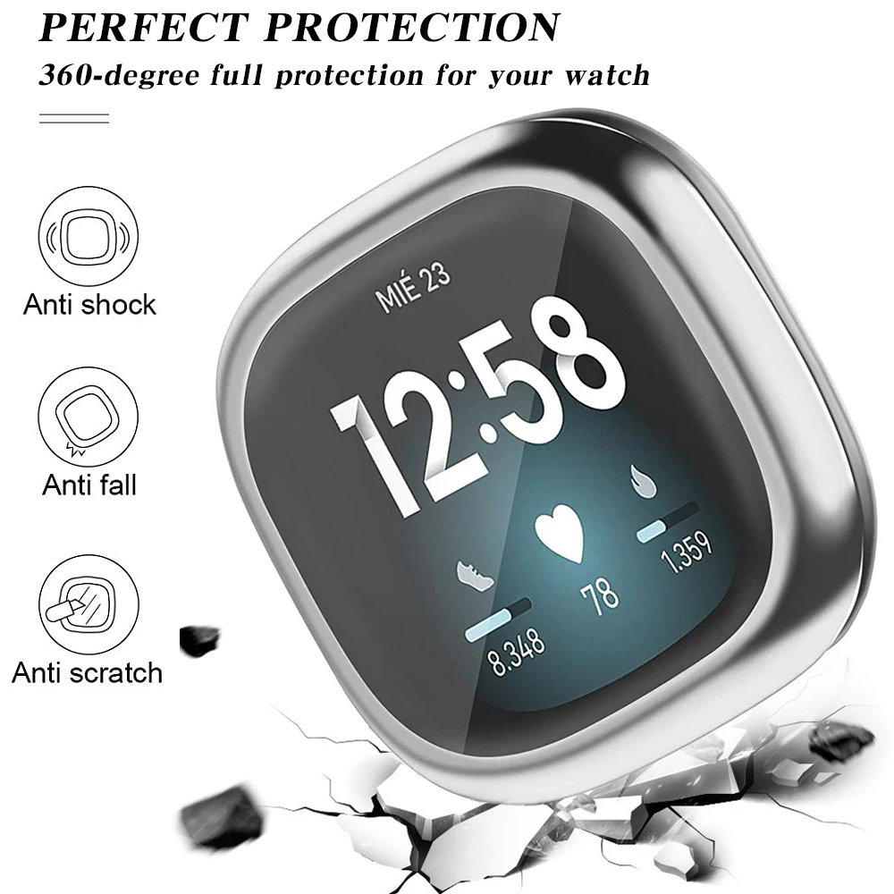 Protective Case for Fitbit Versa 4 Soft TPU Full Cover Screen Protector Bumper Shell for Fitbit Sense 2 Watch  Accessorie