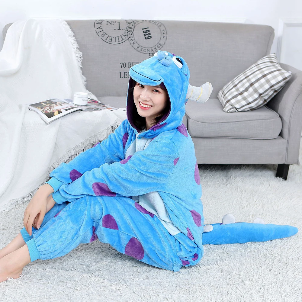 New Women Men Unisex One Piece Hooded Jumpsuits Adult Cute Onesie Kigurumi Animal Pajamas Winter Flannel Warm Nightie Sleepwear