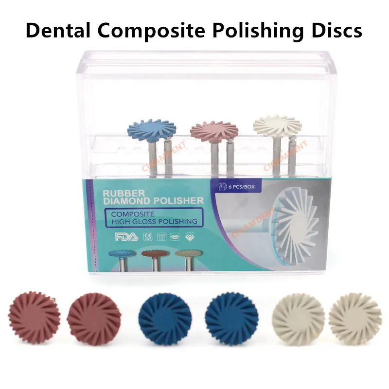 

6pcs/Set Dental Rubber Polisher Composite Resin Polishing Diamond System RA Disc Kit 14mm Wheel Spiral Flex Brush Burs