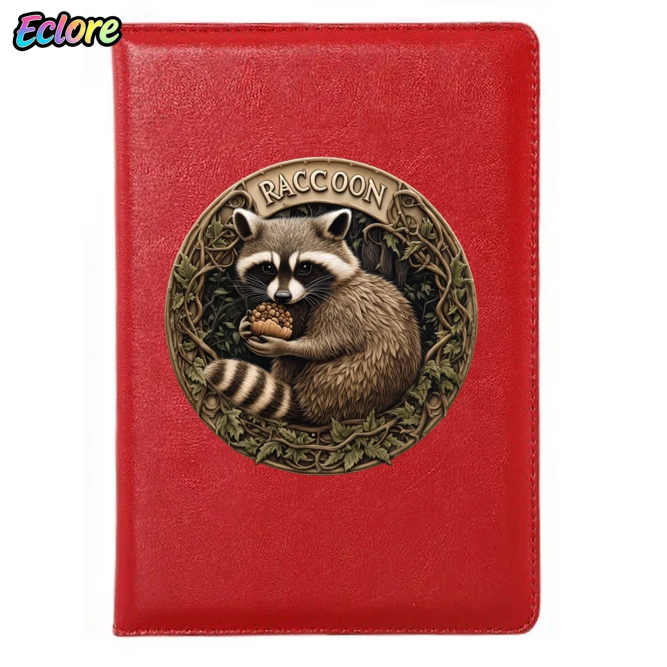 Vintage Leather Journal with Raccoon Illustration, Soft Cover A5 Notebook for Office, Study, Work, Personal Diary, Gift