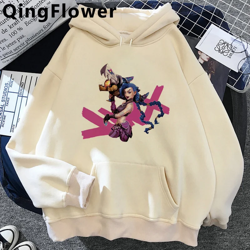 Arcane Jinx sudaderas con capucha para hombre, ropa de calle de gran tamaño, sudaderas con capucha de anime harajuku