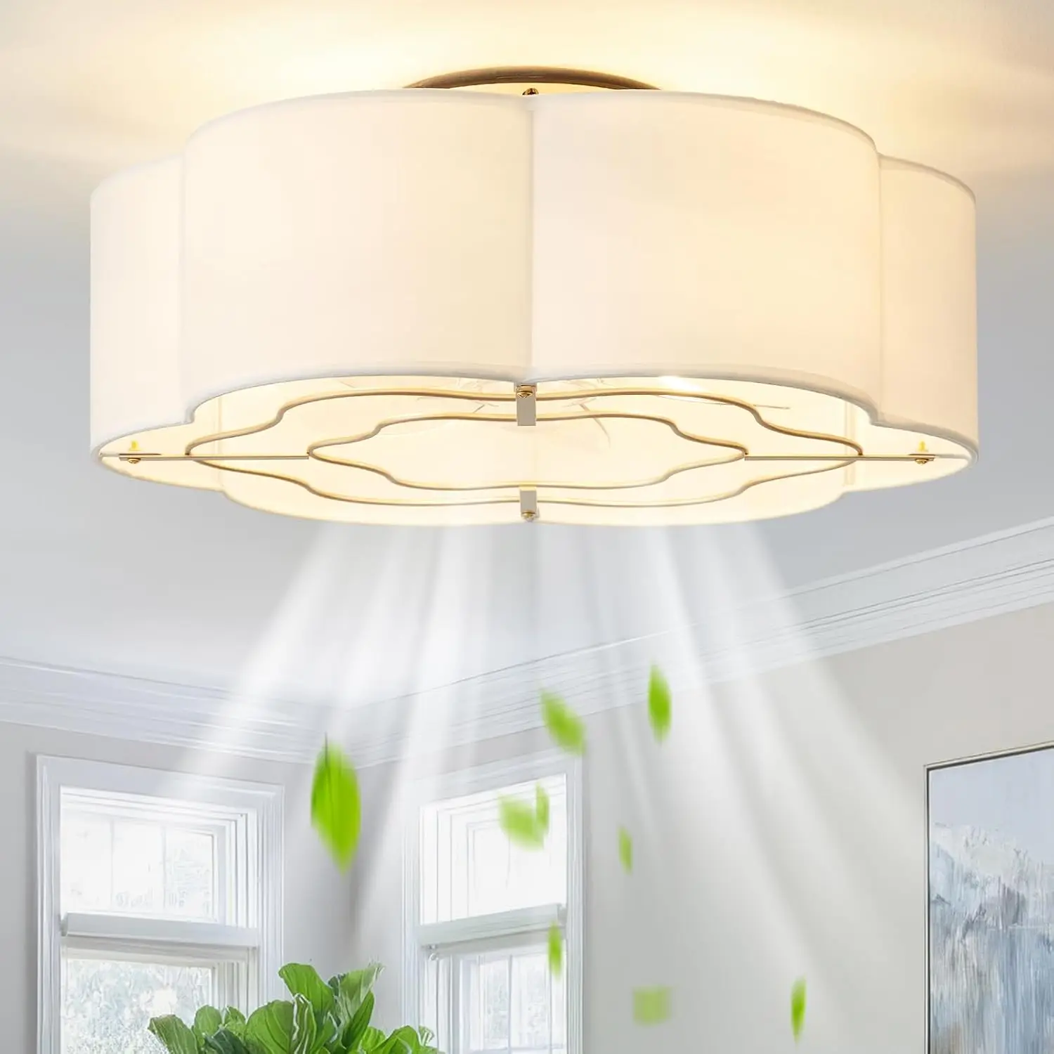 Caged Ceiling Fan with Lights, 20inch, Remote Control Flush Mount Low Profile 6 Speeds All Seasons Universal