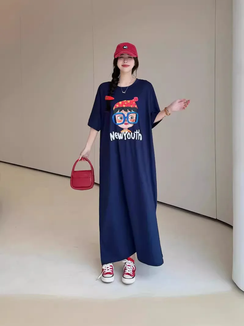 Lässige Alltagskleider in Übergröße mit lockeren Schlitzen, langen, kurzärmeligen T-Shirts sind lockere und trendige 2025, Damenkleidung