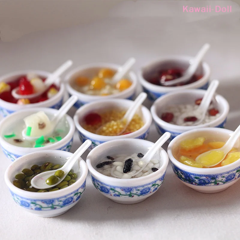 1Pcs Random Mini Bowl Desserts Food Model 1:6 Dollhouse For Doll Kitchen Decor Accessories Toys