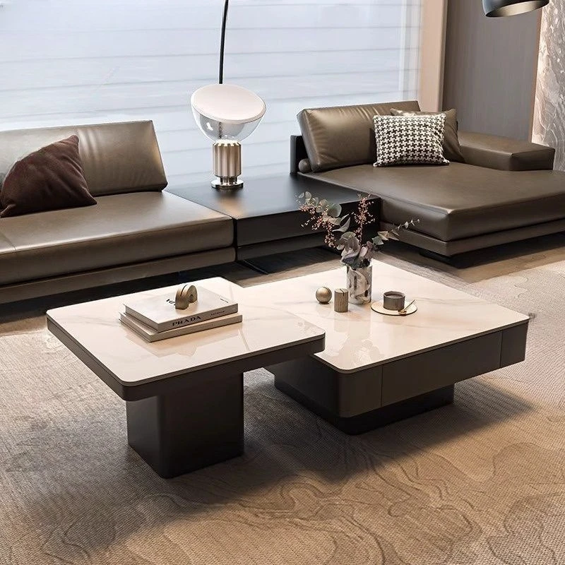 

Square rock slab coffee table light luxury modern high-end small apartment living room home coffee table designer minimalist