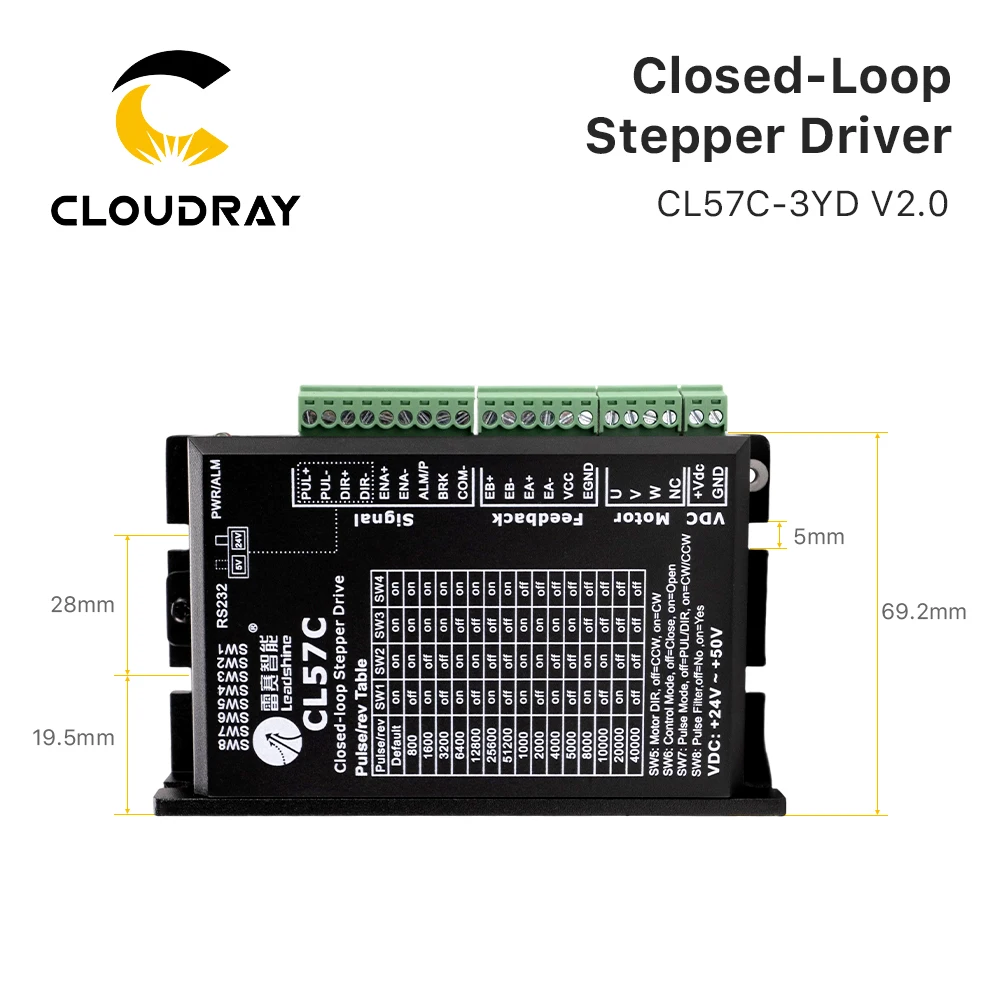 Cloudray Leadshine 573HBM20-1000 V2.0 CL57C-3YD 2.0 nema23 3 Phase Hybrid Servo Closed Loop