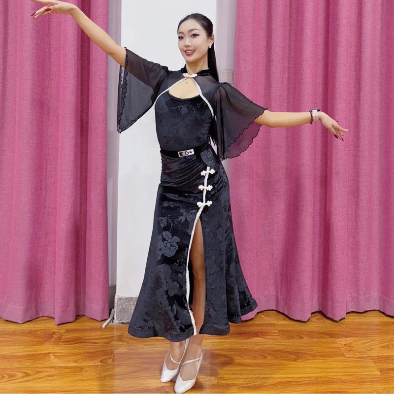Vestidos de baile latino Samba para adultos, ropa de competición de baile de salón para mujer, traje de baile moderno, ropa de entrenamiento SL14547