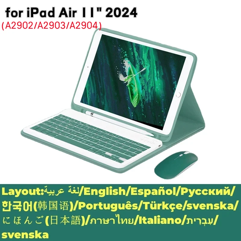 

For iPad Air 6 2024 11" Case With Wireless Bluetooth Keyboard Cover Stand Mouse Russian Spanish Korean Arabic Hebrew Keyboard