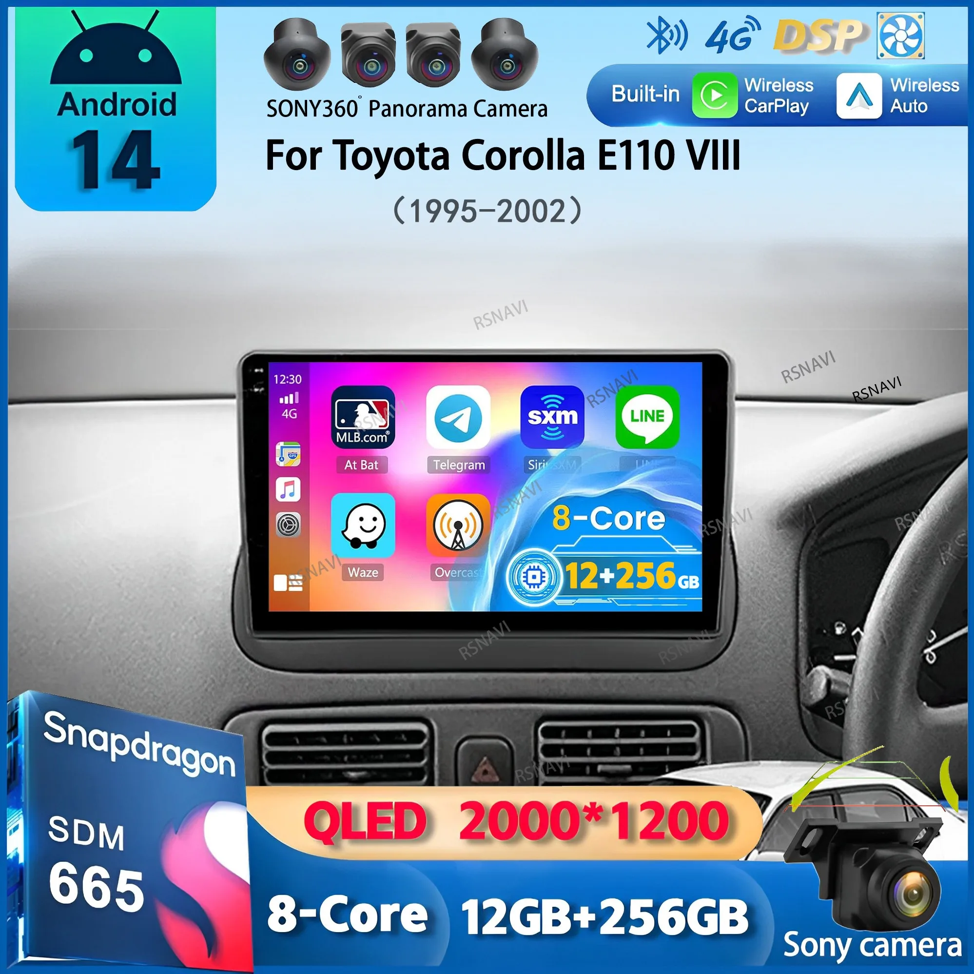 

Автомобильный радиоприемник Carplay Android 14 для Toyota Corolla E110 VIII 1995-2002 4G + WIFI GPS-навигатор Мультимедийный видеоплеер без 2din DVD