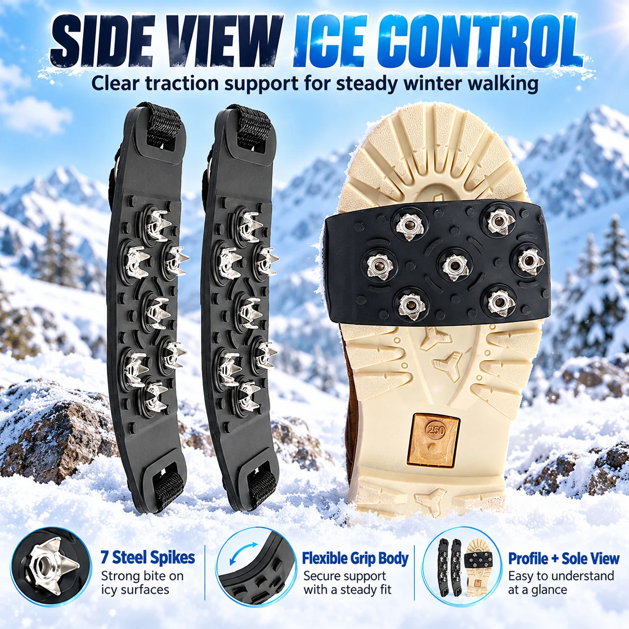 Outdoor Ice Snow Cleats Anti Slip Shoe Grippers Traction Spikes Crampons Boot Covers For Hiking Climbing Winter Activities