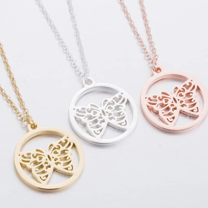 Minimalist Animal Stainless Steel Butterfly Pendants Necklace Women Fashion Simple  Accessories Girls Origami Necklaces Gifts