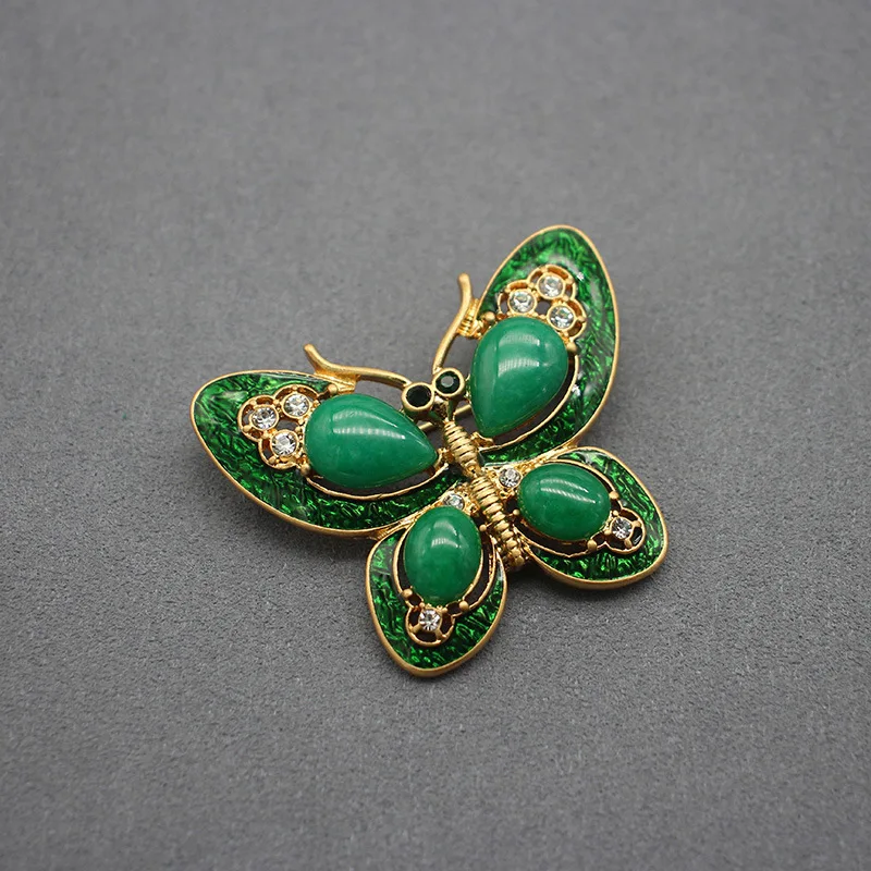 Medieval Art Reflux Brooch Natural Stone Butterfly Enamel Brooch Insect Animal Clothing