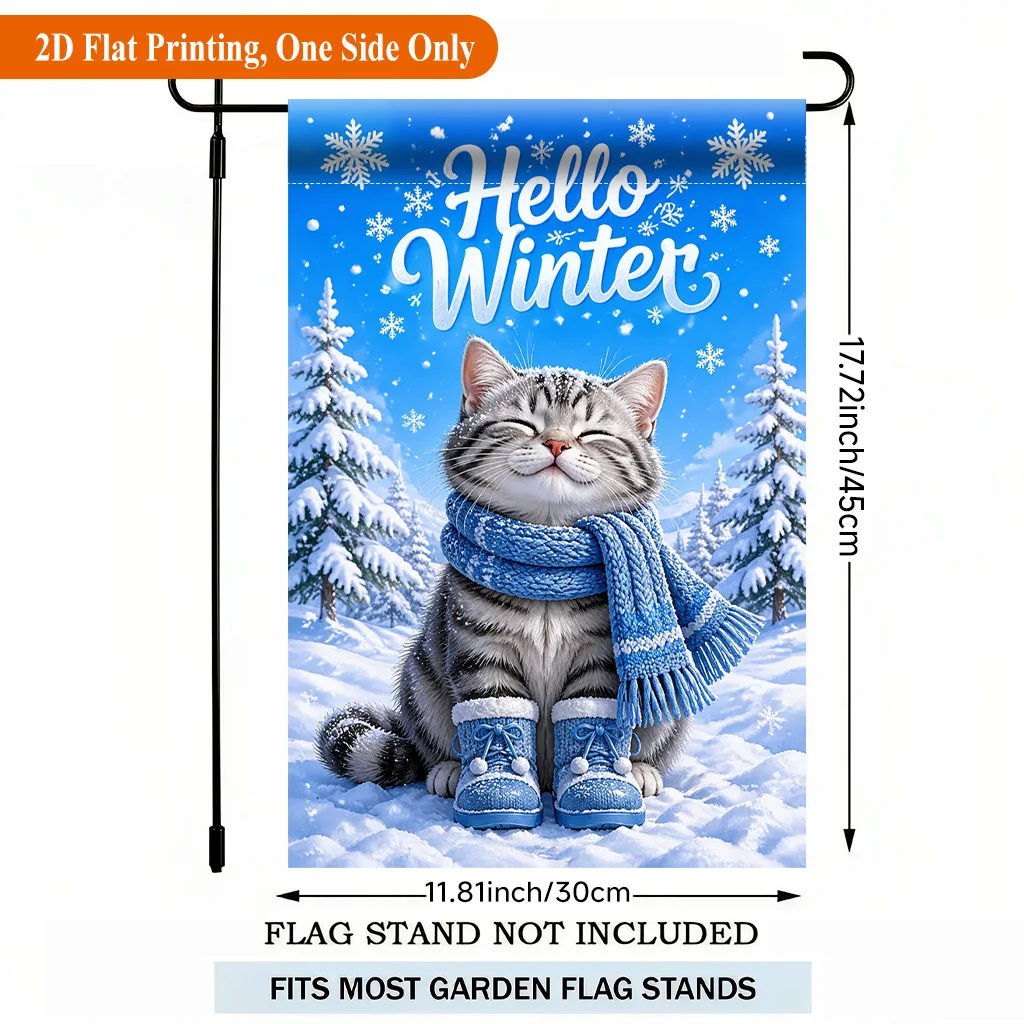 2D Flat - 2D Flat - 2D Flat Printing Garden Flag 1pc, Kitten in Winter Snow Single Sided Polyester Garden Flag, Holiday Yard Banner, for Outdoor Home, Yard Decor, Seasonal Festival Yard Outside Decorative Flags, Flagpole Not Included (Flag Solely)