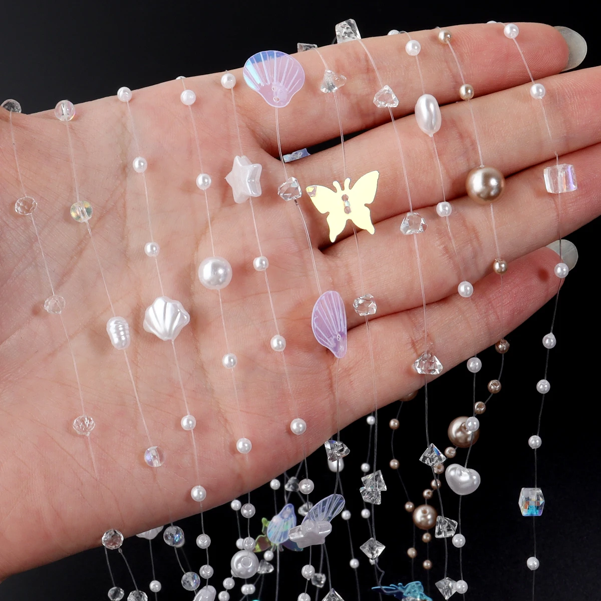 

1 Meter Fishing Line imitation Pearl Beads Chain Crystal Sequin Chains for DIY Bouquet Wedding Party Home Decoration Supplies