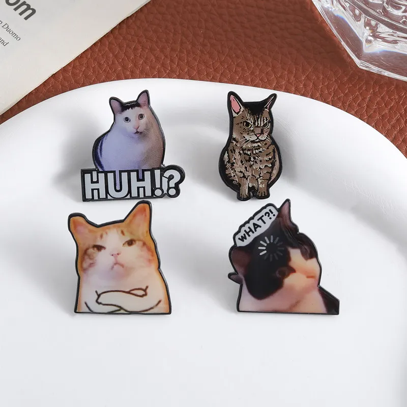 4 Pieces of Cat Expression Bag Brooch Funny Surprised Face Proud Cat Personality Clothes Backpack Accessories Daily Wear