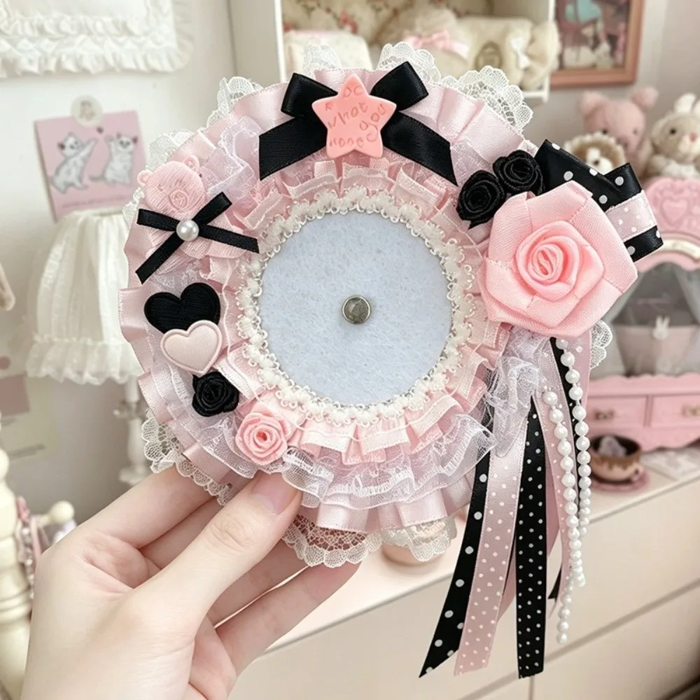 Unique Handmade Heart Badge Holder Lace Bow Photo Display Card Holder DIY Heart Shape Photocard Holder For Idol Fans