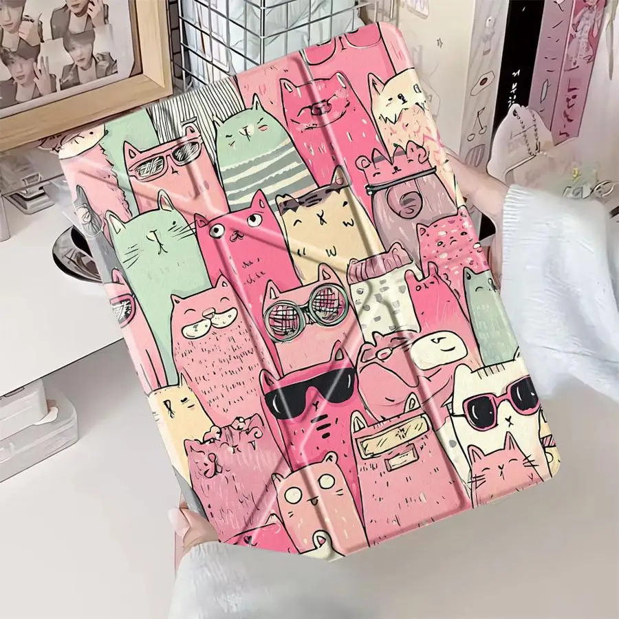 Tablet Case For iPad Air 4 5 M3 M2 M4 11inch Mini 6 7 Pro 11th 10th 9th 8th 7th 12.9inch Pro 2025 Holder Cover Cute Cat