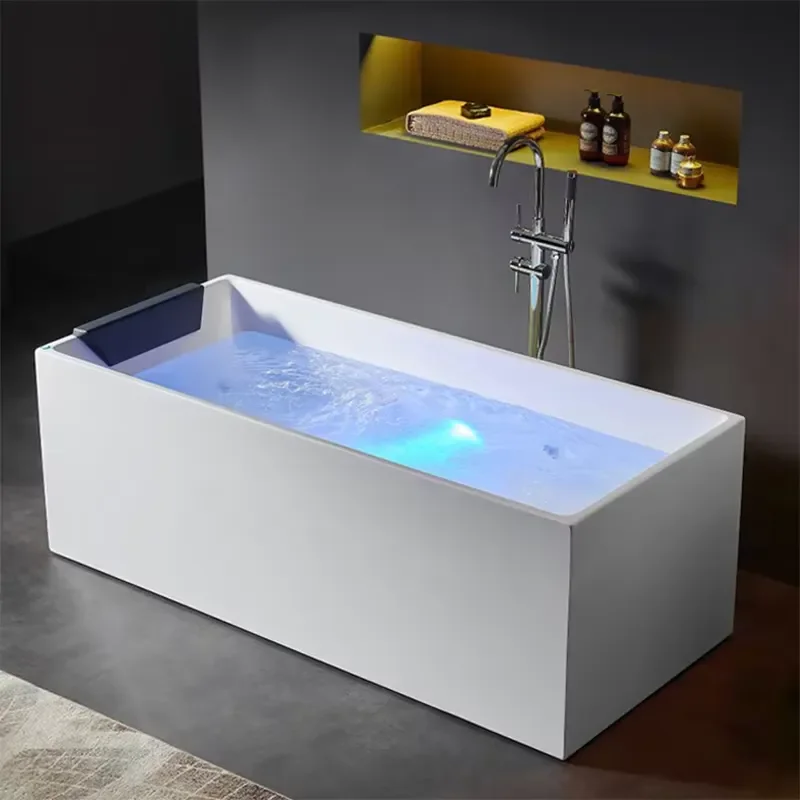 Freestanding Rectangular Air and Whirlpool Jetted Bathtub Hydrotherapy Hot Tub