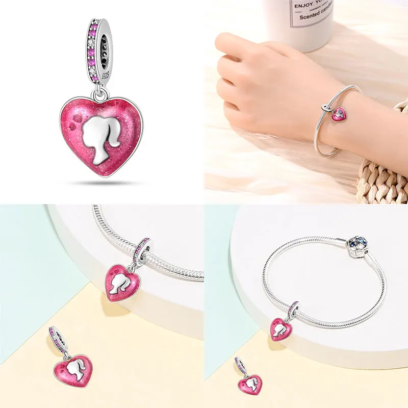 100% 925 Silver Hot Sale Pink Series Stars & High Heels Charms Fit 925 Original Bracelets DIY Jewelry Making For Women Gift view 3