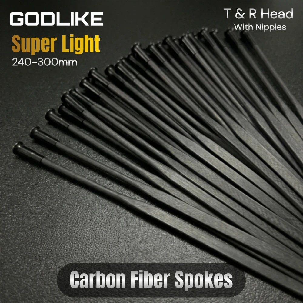 GODLIKE Super Light Carbon Spokes 3.2mm 3.3mm 3.9mm 4.0mm 5.2mm T or Round Head For Bike Rim Wheels For Without Access Holes