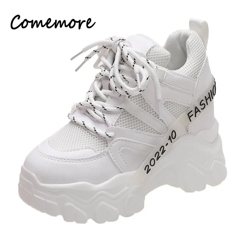 Comemore Women Sneakers Chunky Breathable Mesh Casual Shoes Platform Wedge Heels Sports Pink Shoe 2023 New Spring Autumn Fashion