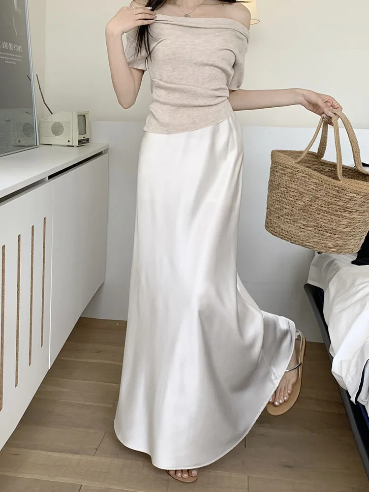 

Summer French 2025 Black Beige Office Lady Skirt Women Khaki High Waist Elegant Festival Fishtail Long Skirts Fashion Simplicity