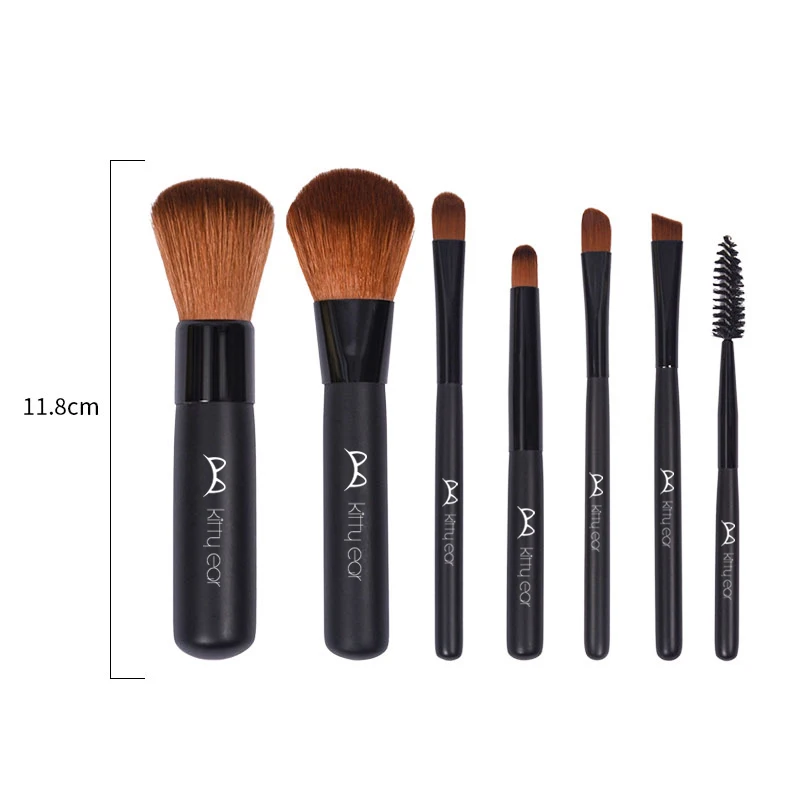 Set di pennelli per trucco 7 pezzi fondotinta in polvere sintetica Premium Highlight Concealer Eyeshadow Blending Eyeliner per sopracciglia legno nero