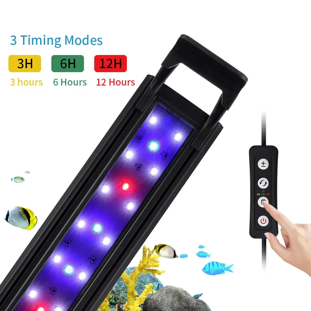 LED Aquarium Light Fish Tank Lamp , 5-Level Brightness Adjustments, 3 Color Light Modes with Time Setting For 12 to 48 Inch Tank