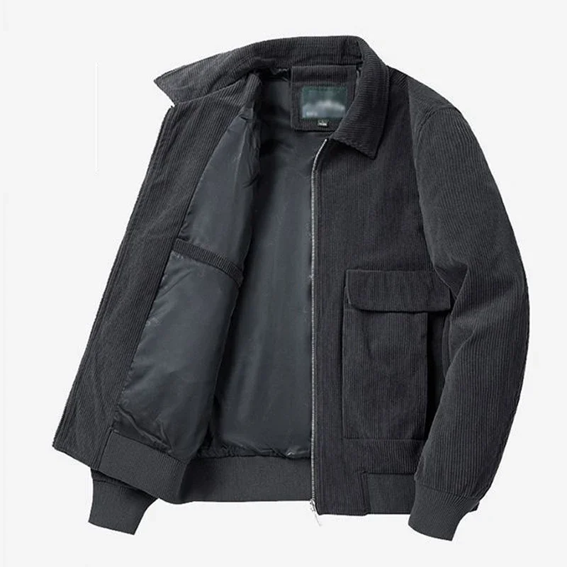 Gmiixder Herbst-Winter-Cordjacke für Herren, lässige Safari-Jacke mit Streifenmuster und Revers, vielseitige Herrenbekleidung, trendiger, eleganter, lockerer Mantel – Detail 4