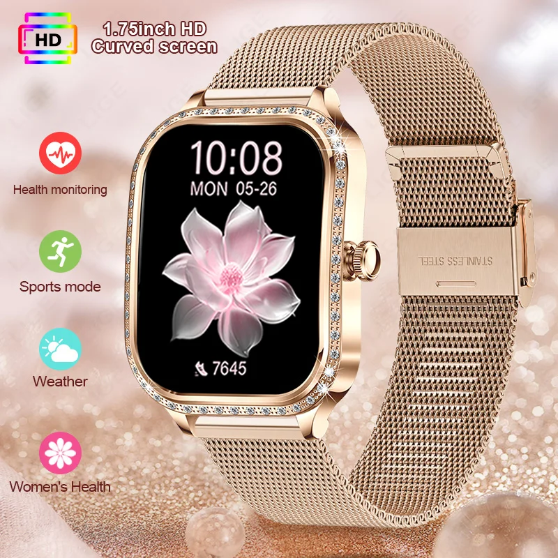 

LIGE Women Fashion Smart Watch Bluetooth Call Health Monitor Wristwatch Sports Fitness Tracker Diamond Smartwatch Ladies Gift